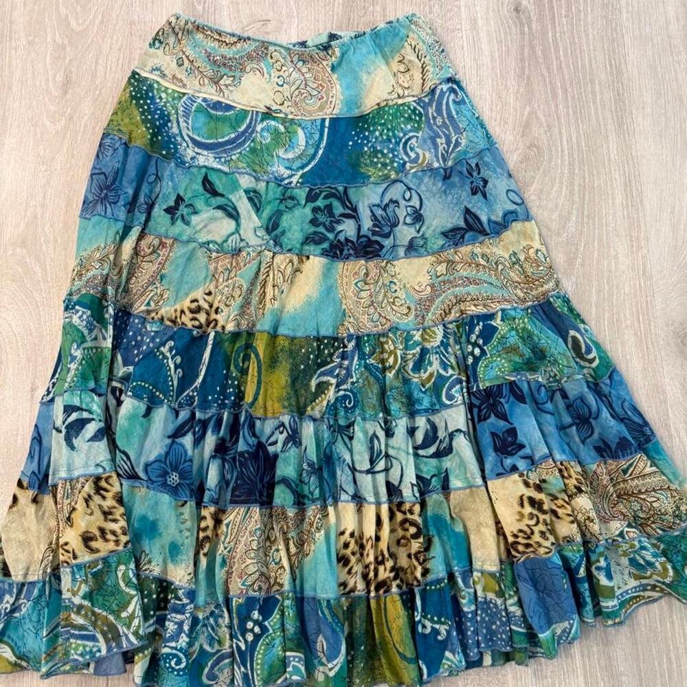 Bila blue colorful cotton patchwork maxi skirt. Size medium